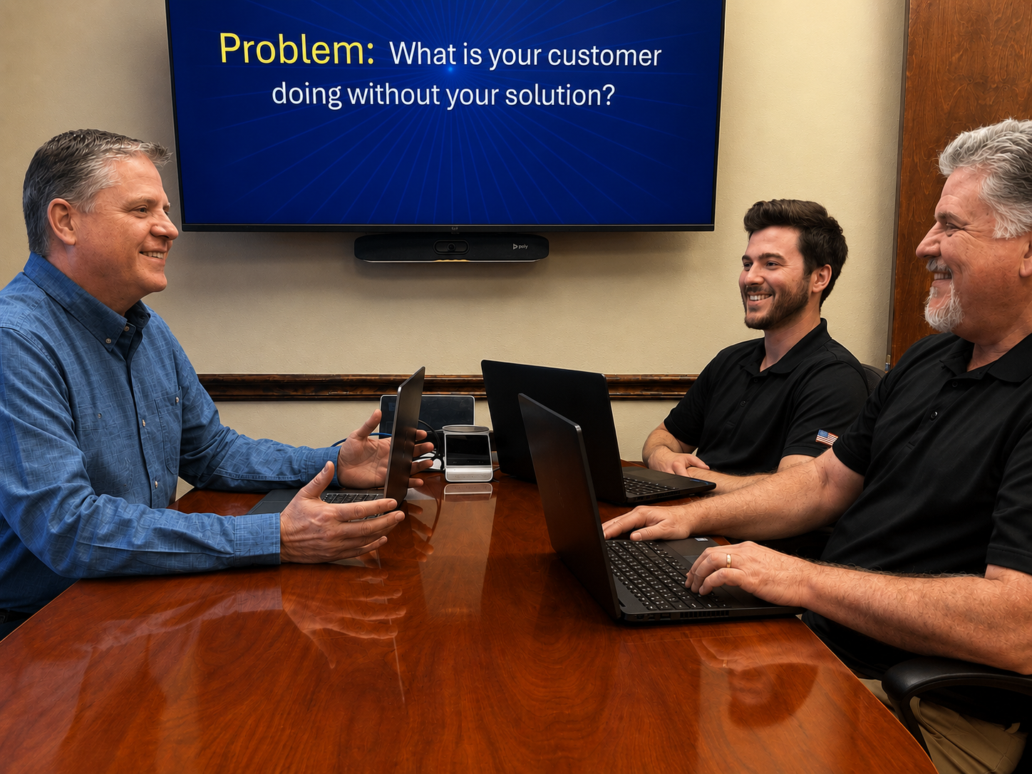 Scott McLin working with David and Eric at a desk